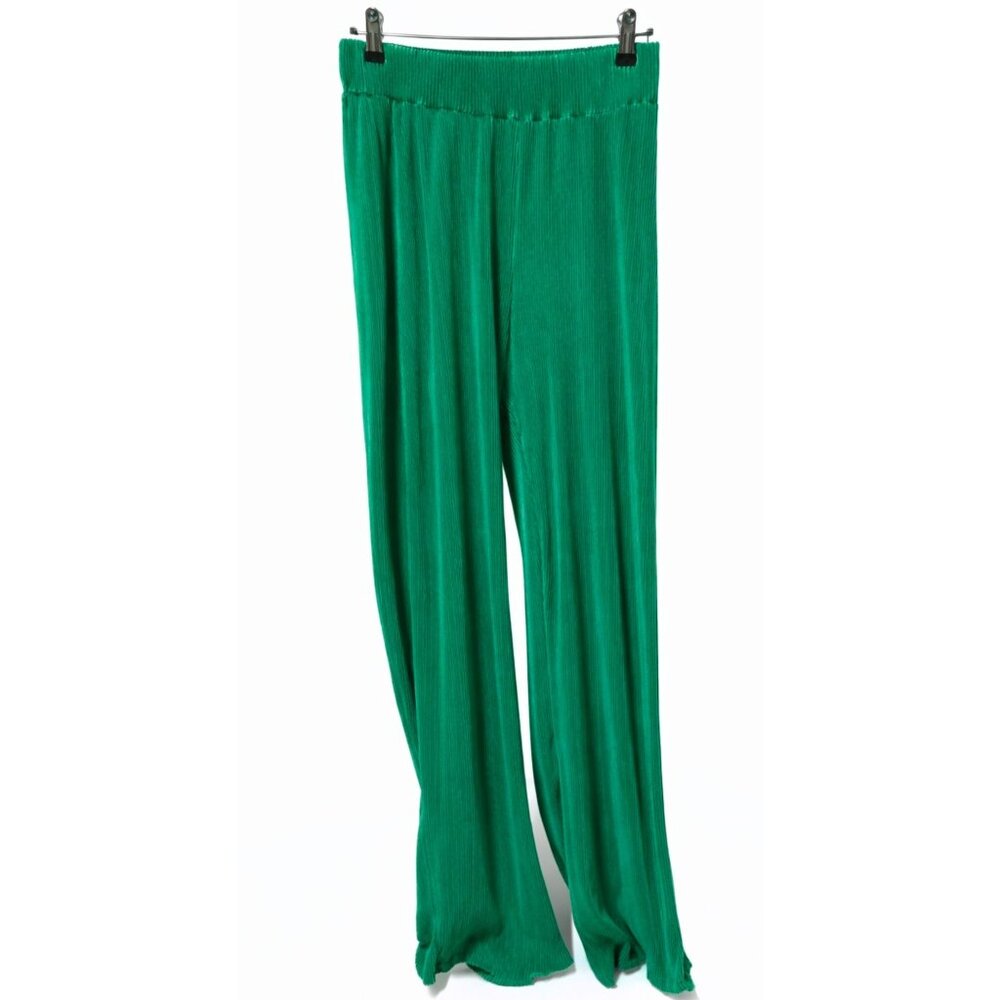 Vintage Y2K Hot & Delicious Ribbed Kelly Green Plisse Wide Leg Pant, Sz M